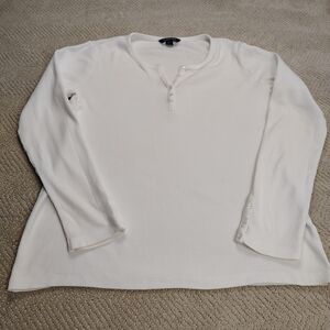 Lands' End Ivory Long Sleeve Henley Shirt Size Medium